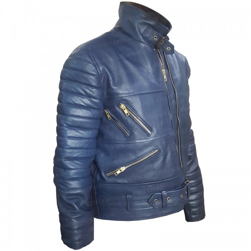 Alessandra Ambrosio Blue Leather Jacket